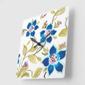 アビーフローラタイル-青開花 スクエア壁時計 (傾斜)