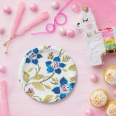 アビーフローラタイル – 青開花 ペーパープレート (パーティー)