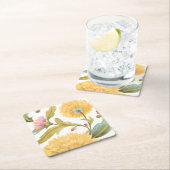 アビーフローラタイル – 黄色の花 スクエアペーパーコースター (インサイチュ)