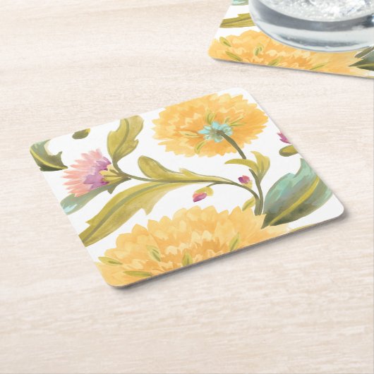 アビーフローラタイル – 黄色の花 スクエアペーパーコースター (アングル)