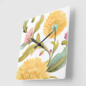 アビーフローラタイル – 黄色の花 スクエア壁時計 (傾斜)