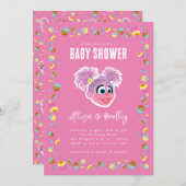 アビー・カダビーのピンクベイビーシャワー・コンフェッティ 招待状 (正面/裏面)