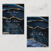 アビー ブルー ゴールド ベビー シャワー 招待状 テンプレート (正面/裏面)