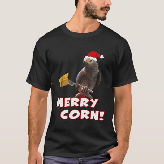 アフおもしろいリカ灰色のオウムメリーコーンクリスマスサン Tシャツ (正面)