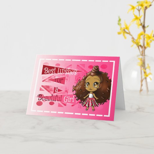 アフかわいらしリカ系アメリカ人ガール誕生日 カード (黄色い花)