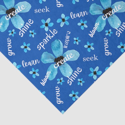 アファメーション付きの青い水彩花 薄葉紙 (詳細)