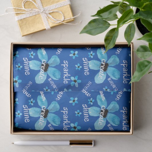 アファメーション付きの青い水彩花 薄葉紙 (ギフト)