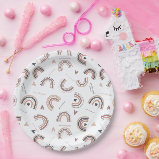 アファメーション ボーホー レインボー テーマ パーティー 紙皿 (パーティー)