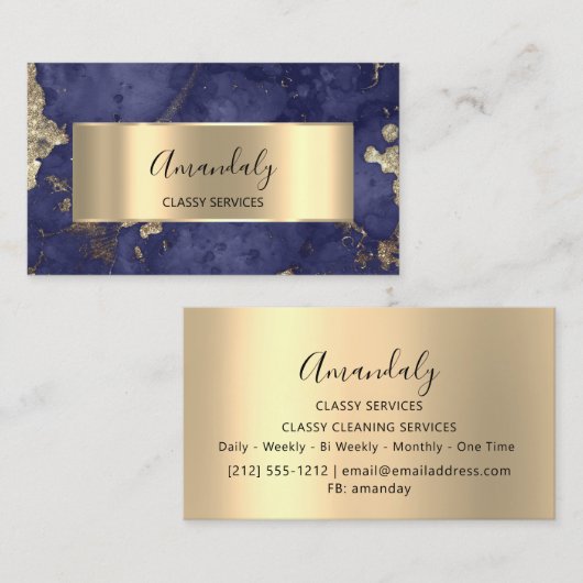 アフィリエイトマーケティングコンサルティング金ゴールドネイビーマーブル 名刺 (正面/裏面)