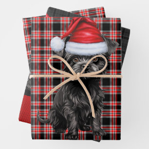 アフェンピおもしろいンシェルクリスマスドッグホリデープレイド ラッピングペーパーシート