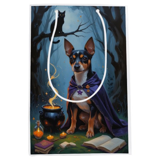 アフェンピンシェお洒落ードグハロウィン絵を描ズ ミディアムペーパーバッグ (正面)