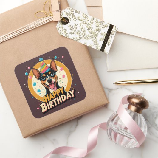 アフェンピンシェカラフルー犬 スクエアシール (ギフト)