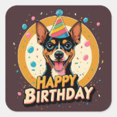 アフェンピンシェカラフルー犬 スクエアシール (正面)