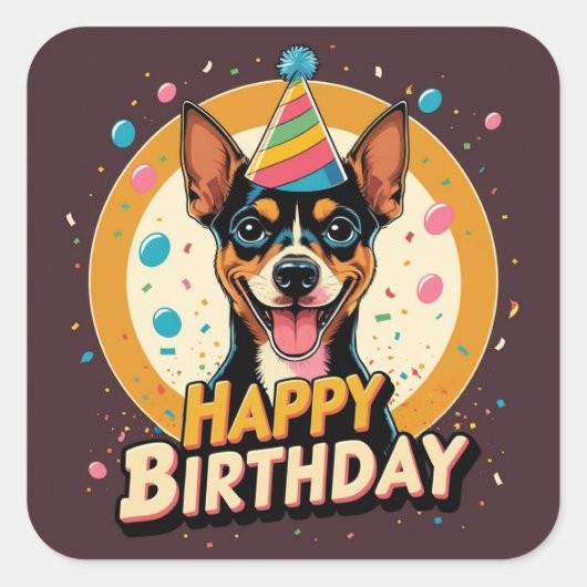 アフェンピンシェカラフルー犬 スクエアシール (正面)