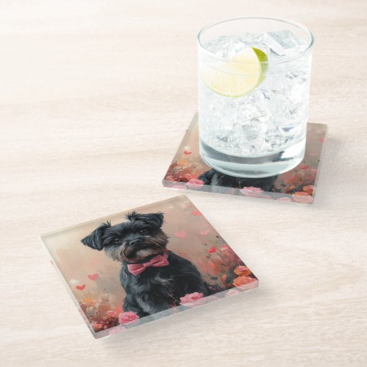 アフェンピンシェバラ付き – バレンタインデー ガラスコースター (アングル)