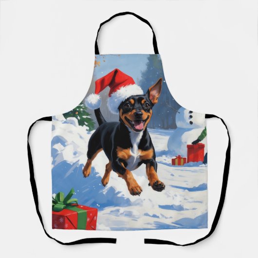 アフェンピンシェルクリスマスフェスティバルスノーシーン エプロン (正面)