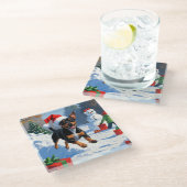 アフェンピンシェルクリスマスフェスティバルスノーシーン ガラスコースター (アングル)