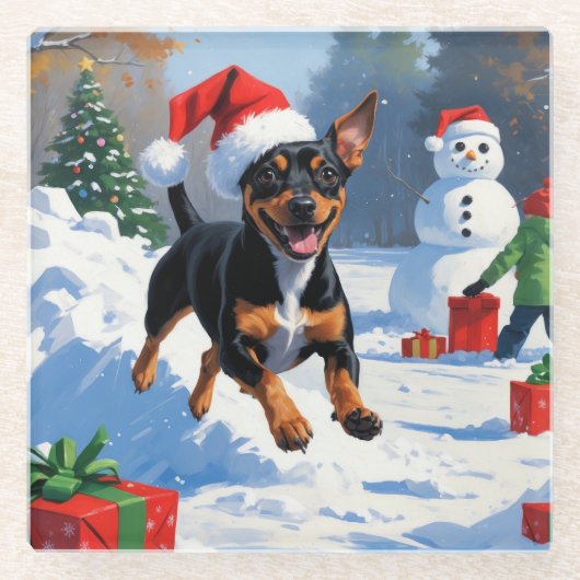 アフェンピンシェルクリスマスフェスティバルスノーシーン ガラスコースター (正面)