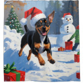 アフェンピンシェルクリスマスフェスティバルスノーシーン シャワーカーテン (正面)