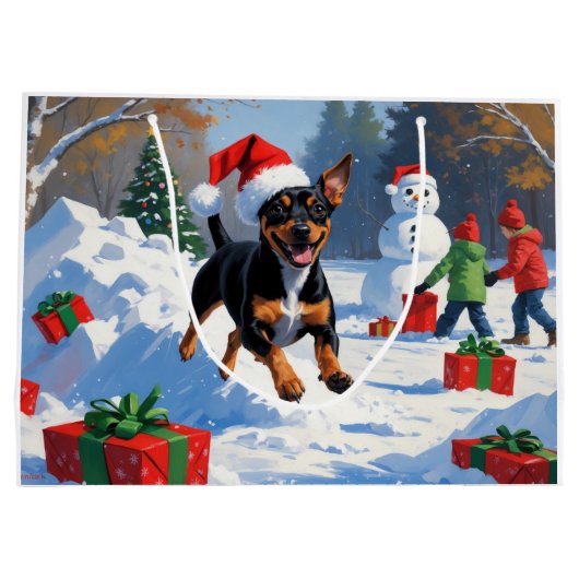 アフェンピンシェルクリスマスフェスティバルスノーシーン ラージペーパーバッグ (裏面)