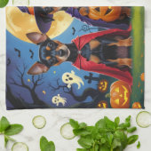 アフェンピンシェルドッグスパンプキンハロウィンおもしろい キッチンタオル (折り畳み)