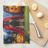 アフェンピンシェルドッグスパンプキンハロウィンおもしろい キッチンタオル (四つ折り)