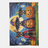 アフェンピンシェルドッグスパンプキンハロウィンおもしろい キッチンタオル (縦)