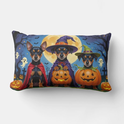 アフェンピンシェルドッグスパンプキンハロウィンおもしろい ランバークッション (正面)