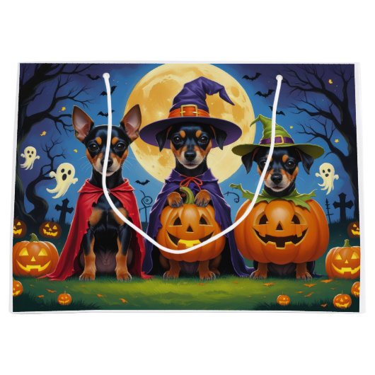 アフェンピンシェルドッグスパンプキンハロウィンおもしろい ラージペーパーバッグ (正面)