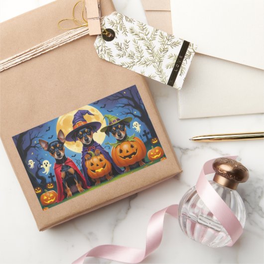 アフェンピンシェルドッグスパンプキンハロウィンおもしろい 長方形シール (ギフト)