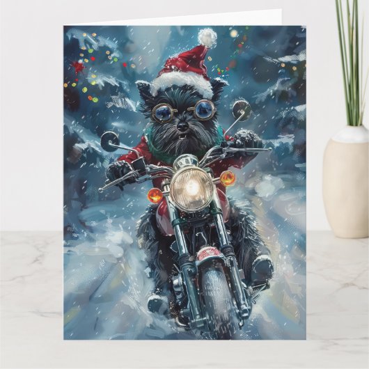 アフェンピンシェルドッグライディングオートバイクリスマス カード (正面)