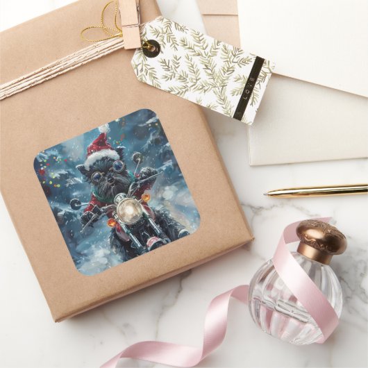 アフェンピンシェルドッグライディングオートバイクリスマス スクエアシール (ギフト)