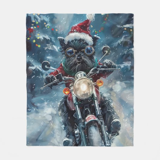 アフェンピンシェルドッグライディングオートバイクリスマス フリースブランケット (正面)