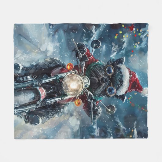 アフェンピンシェルドッグライディングオートバイクリスマス フリースブランケット (正面(横))