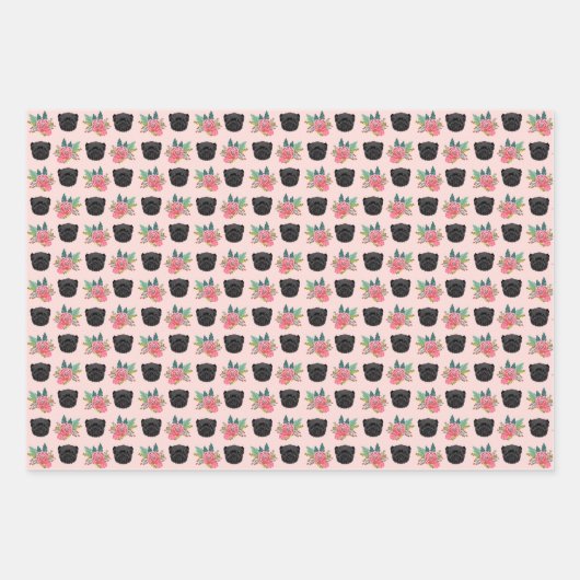 アフェンピンシェルドッグヴィンテージ花模様 ラッピングペーパーシート (正面3)