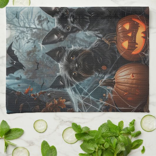 アフェンピンシェルハロウィーンナイトドギーディライト キッチンタオル (折り畳み)