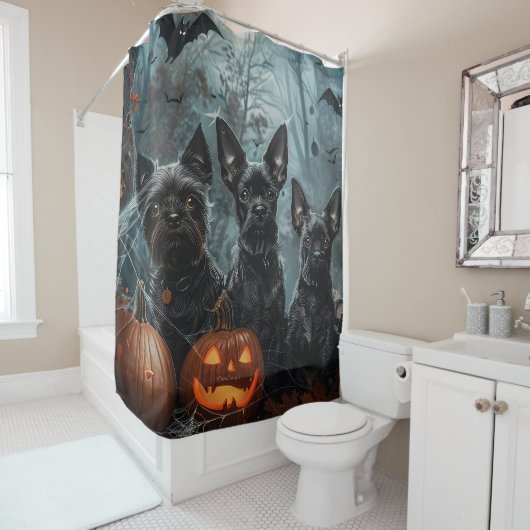 アフェンピンシェルハロウィーンナイトドギーディライト シャワーカーテン (インサイチュ)
