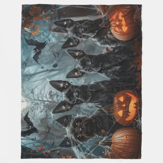 アフェンピンシェルハロウィーンナイトドギーディライト フリースブランケット (正面)