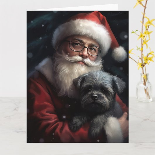 アフェンピンシャーとサンタクロースフェスティバルクリスマス カード (黄色い花)