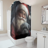 アフェンピンシャーとサンタクロースフェスティバルクリスマス シャワーカーテン (インサイチュ)