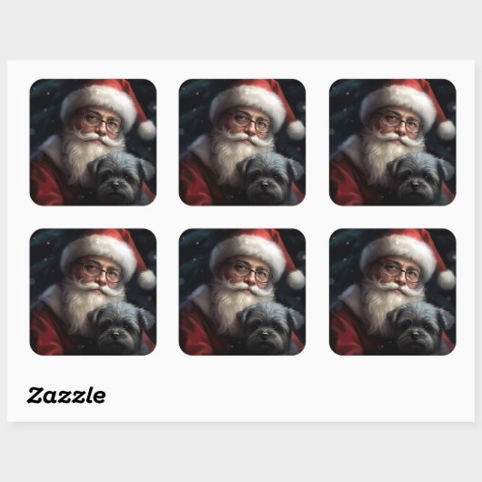 アフェンピンシャーとサンタクロースフェスティバルクリスマス スクエアシール (シート)