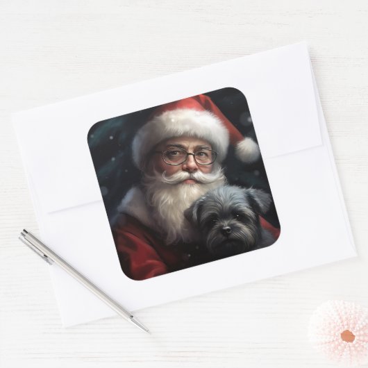 アフェンピンシャーとサンタクロースフェスティバルクリスマス スクエアシール (封筒)