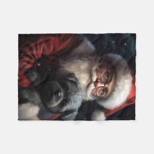 アフェンピンシャーとサンタクロースフェスティバルクリスマス フリースブランケット (正面(横))