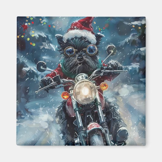 アフェンピンシャー犬のバイク乗りクリスマス マグネット (正面)