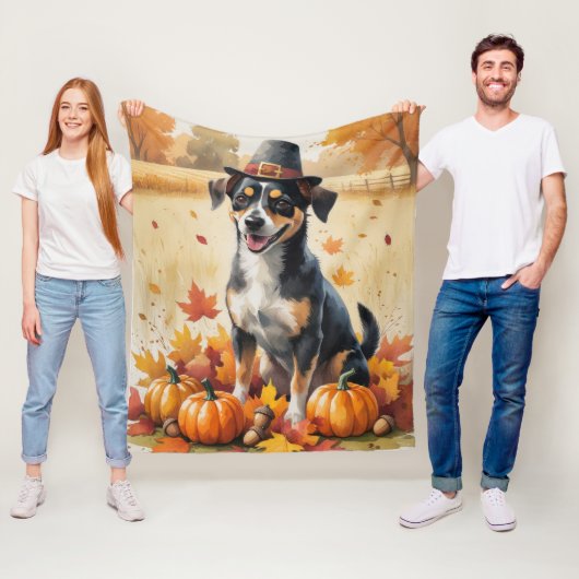 アフェンピンシャー紅葉感謝祭アート フリースブランケット (インサイチュ)