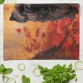 アフェンピンシャー紅葉秋インスパイア キッチンタオル (折り畳み)