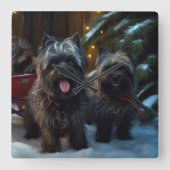アフェンピンシャー 雪のそり遊び クリスマスの飾り スクエア壁時計 (正面)