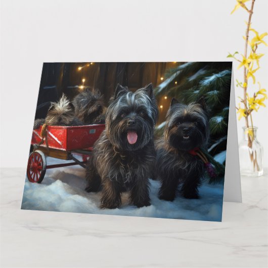 アフェンピンスワイスリー乗りクリスマスデコール カード (黄色い花)