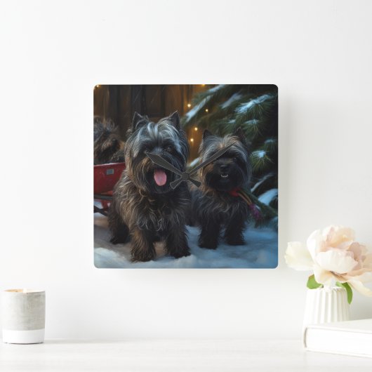 アフェンピンスワイスリー乗りクリスマスデコール スクエア壁時計 (ホーム)