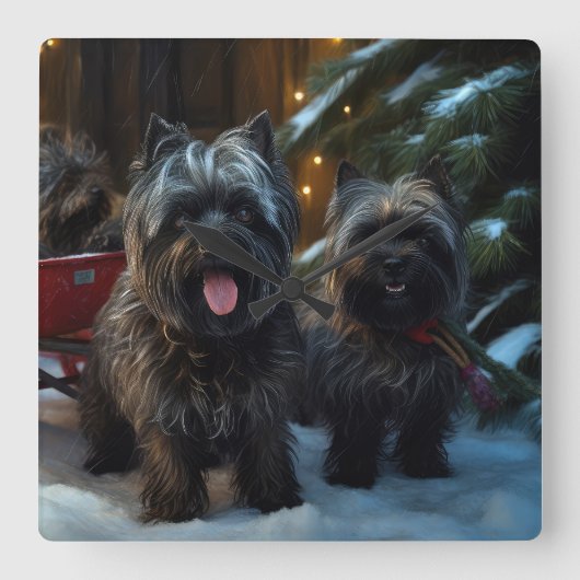 アフェンピンスワイスリー乗りクリスマスデコール スクエア壁時計 (正面)